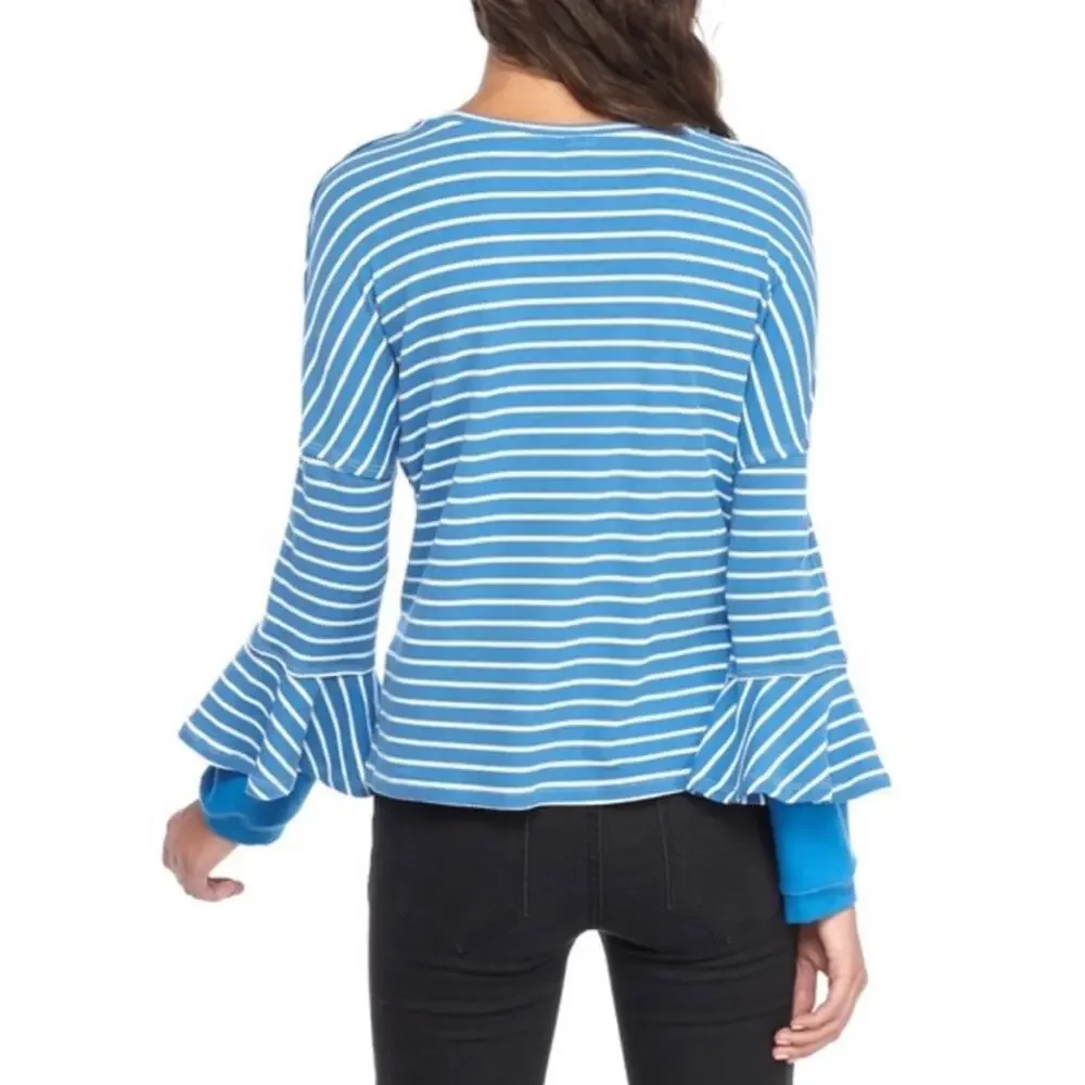 We the free, Free People Round About Blue and White Striped Top size medium